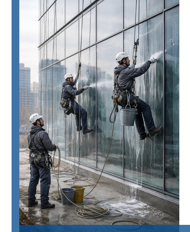 Промышленная мойка панорамных окон на высоте в Орехове-Зуеве