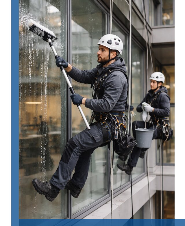 Профессиональная мойка витражей промышленными альпинистами в Орехове-Зуеве