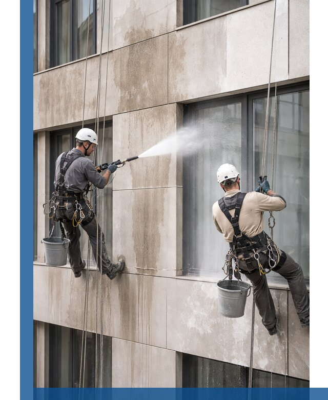 Послестроительная мойка фасада промышленным альпинизмом в Орехове-Зуеве