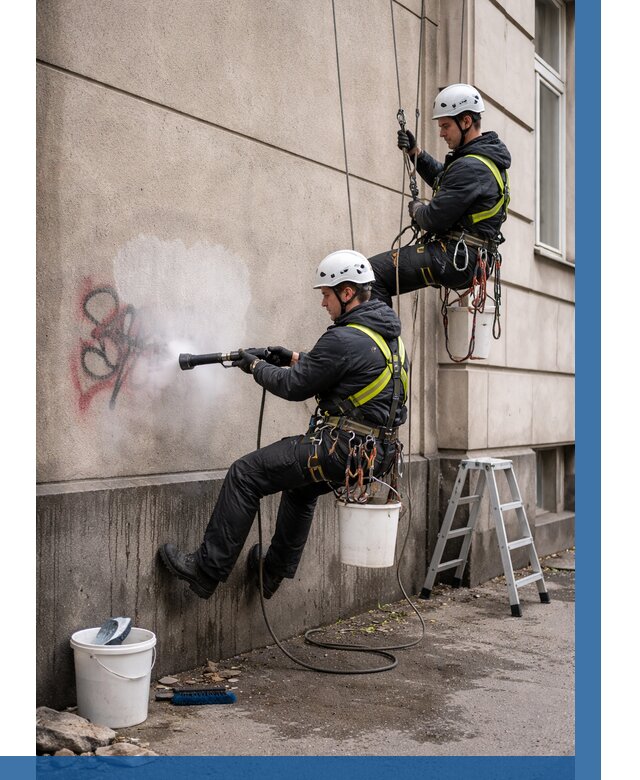 Удаление граффити с фасада в Орехове-Зуеве от 4689 р. | ВЫСОТНИК-Рхв