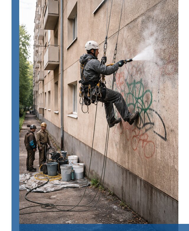 Удаление граффити с фасада в Орехове-Зуеве без следов и повреждений