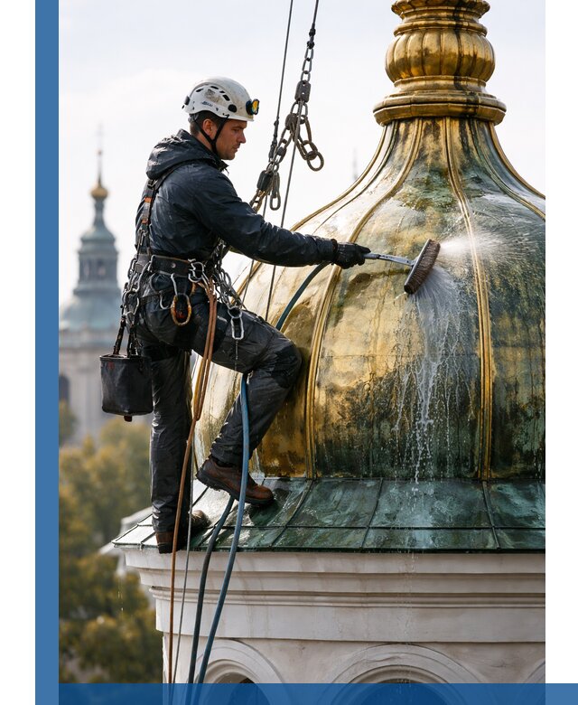 Профессиональная мойка куполов и шпилей высотными альпинистами в Орехове-Зуеве