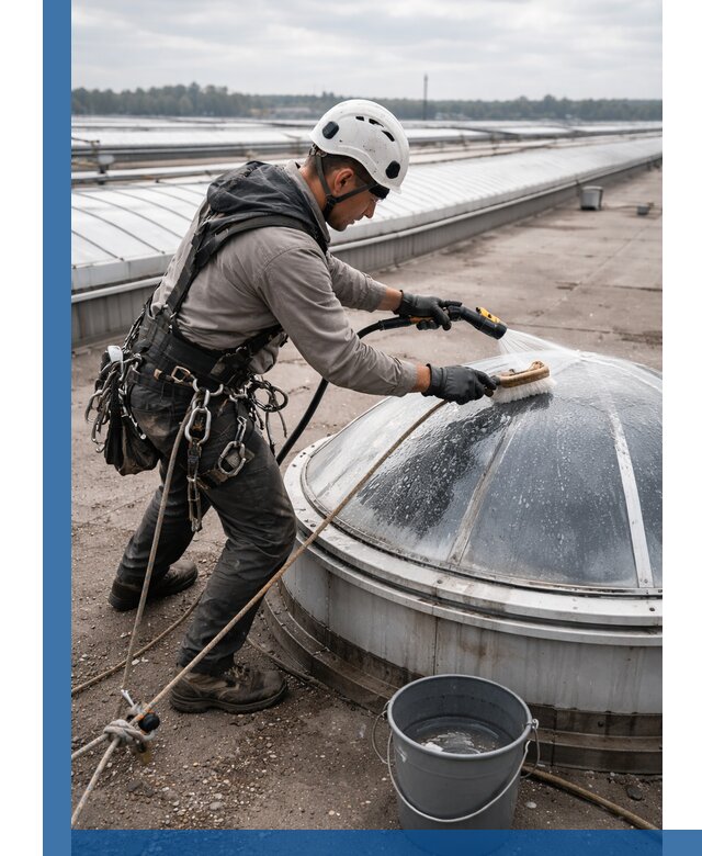 Мойка зенитных фонарей на кровле для промышленных объектов в Орехове-Зуеве