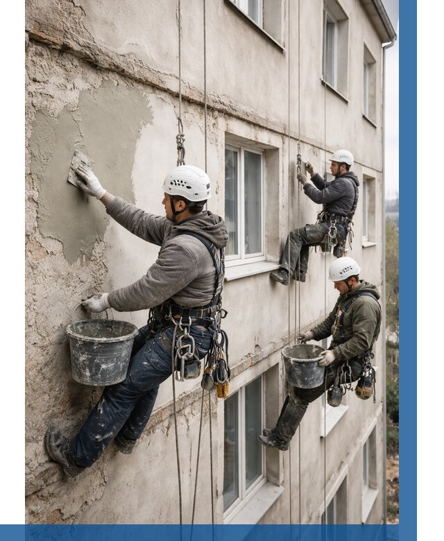 Ремонт штукатурного фасада в Орехове-Зуеве от 782 р. под ключ | ВЫСОТНИК-Рхв