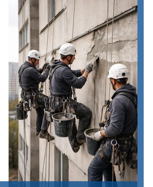 Ремонт бетонных элементов фасада в Орехове-Зуеве от 2605 р. | ВЫСОТНИК-Рхв