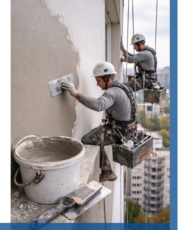 Шпаклевка фасада на высоте в Орехове-Зуеве от 729 р. | ВЫСОТНИК-Рхв