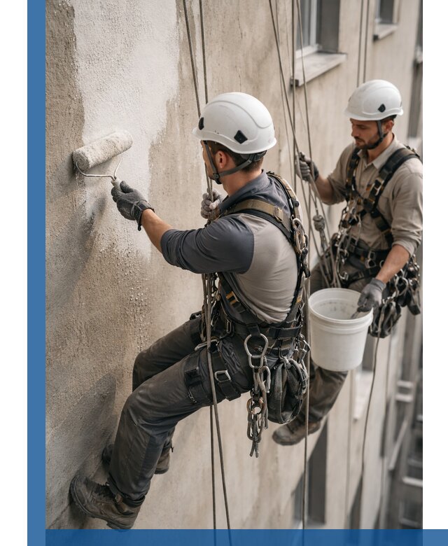 Грунтовка фасада на высоте в Орехове-Зуеве промышленными альпинистами