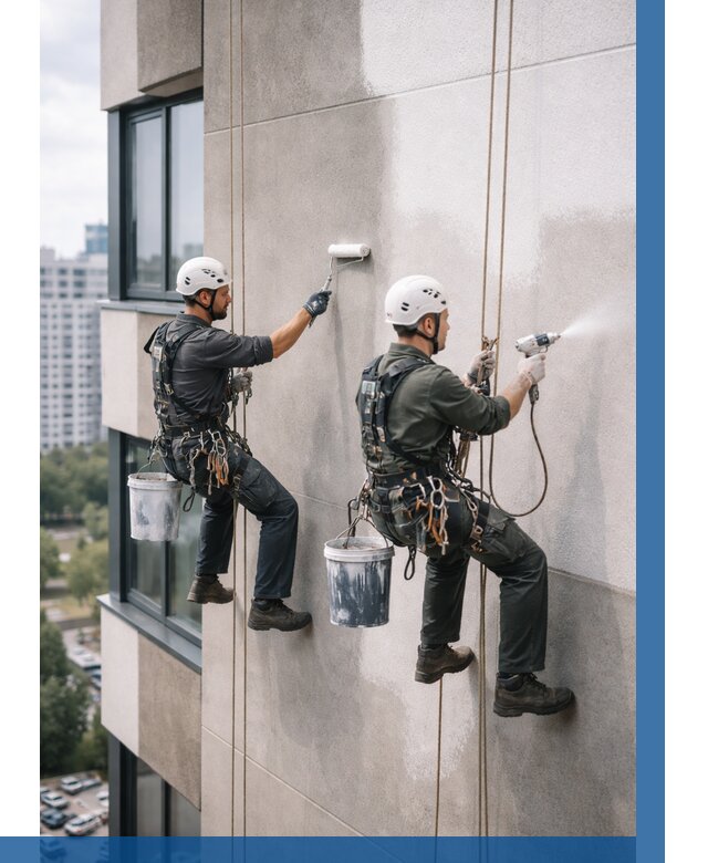 Покраска фасада альпинистами в Орехове-Зуеве от 313 р. | ВЫСОТНИК-Рхв