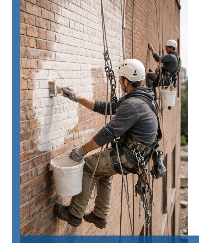 Покраска кирпичного фасада с доступным альпинистским сервисом в Орехове-Зуеве
