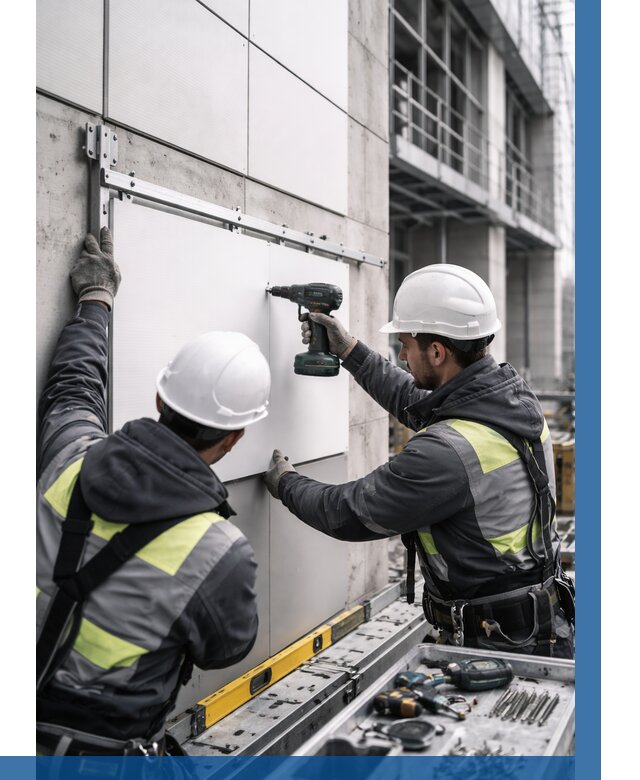 Монтаж композитных панелей фасада в Орехове-Зуеве от 2605 р. | ВЫСОТНИК-Рхв