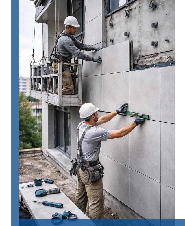 Монтаж керамогранита на фасад в Орехове-Зуеве под ключ с гарантией качества