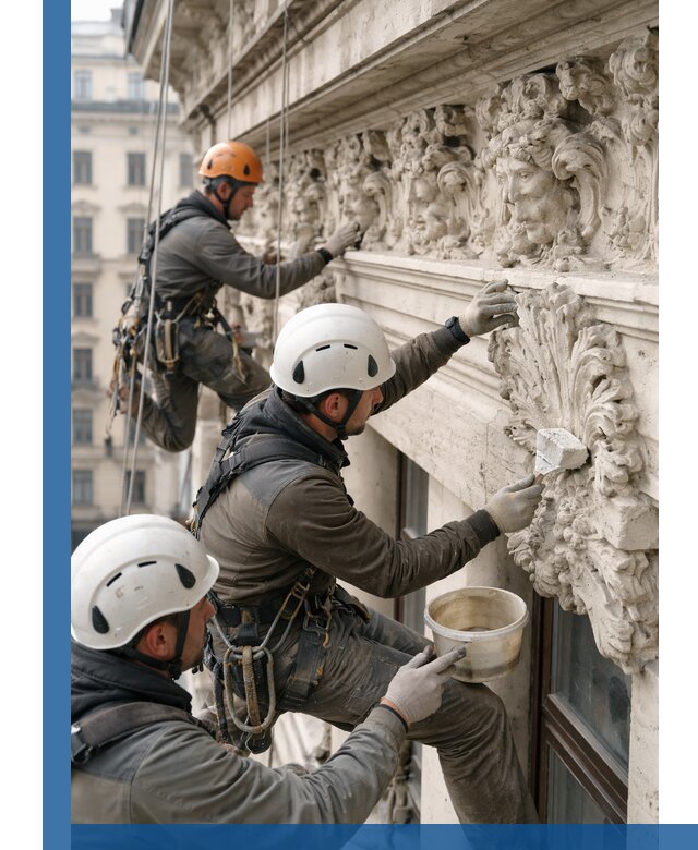 Реставрация фасадной лепнины с высотными работами в Орехове-Зуеве