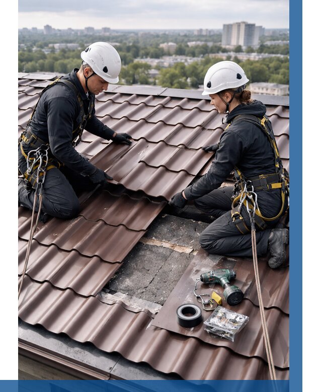 Ремонт металлочерепицы на крыше в Орехове-Зуеве от 938 р. | ВЫСОТНИК-Рхв