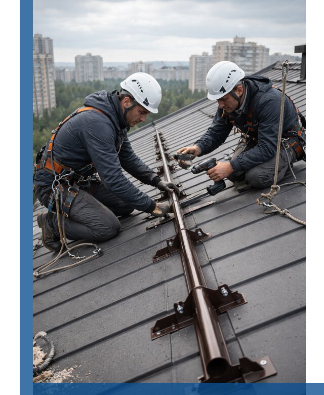 Монтаж снегозадержателей на кровле зданий в Орехове-Зуеве под ключ