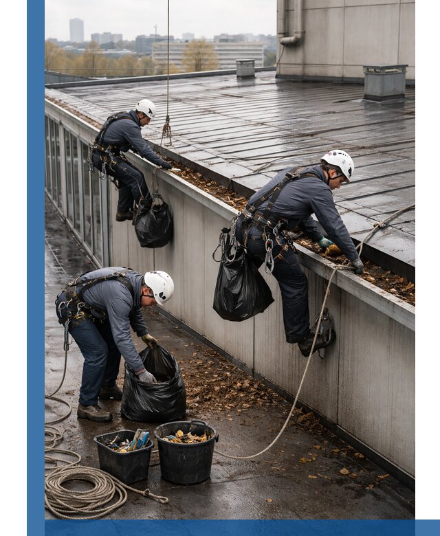 Очистка кровли по периметру в Орехове-Зуеве силами промышленных альпинистов
