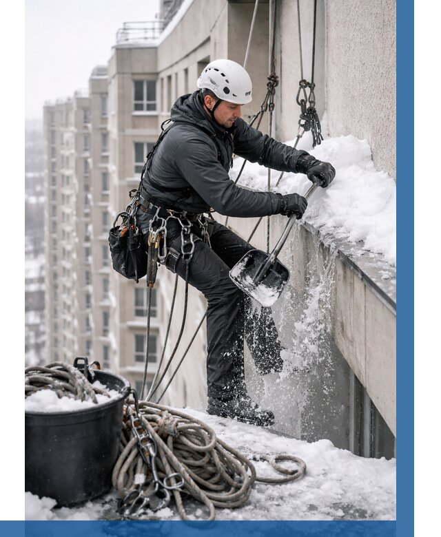 Очистка карнизов от снега в Орехове-Зуеве от 313 р. | ВЫСОТНИК-Рхв