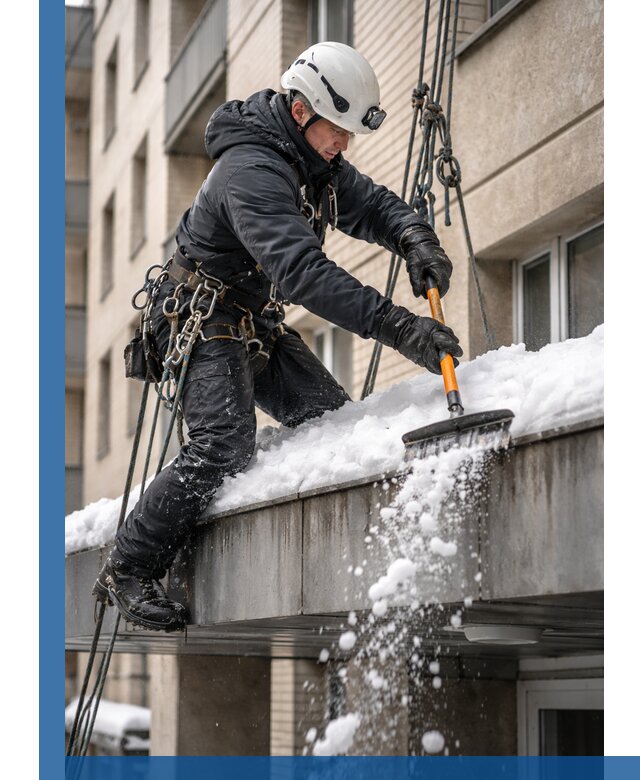 Очистка козырьков от снега в Орехове-Зуеве круглогодично безопасно