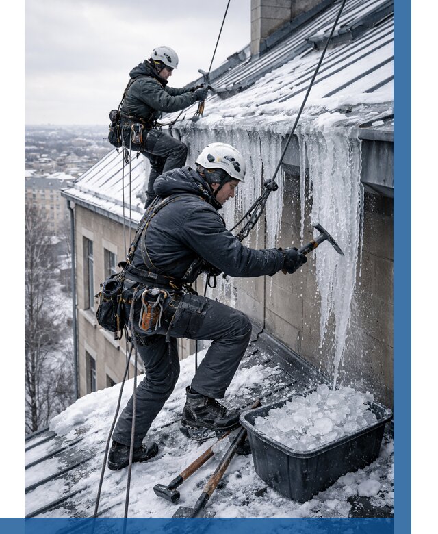 Удаление наледи с кровли в Орехове-Зуеве от 5731 р. | ВЫСОТНИК-Рхв