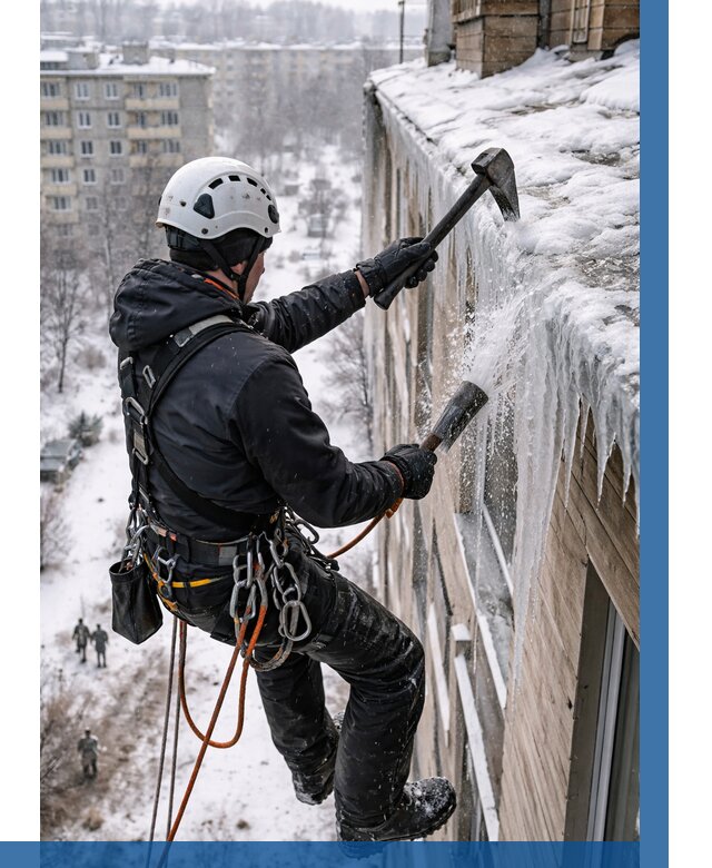 Сбивание сосулек с крыши в Орехове-Зуеве по цене от 4689 р. | ВЫСОТНИК-Рхв