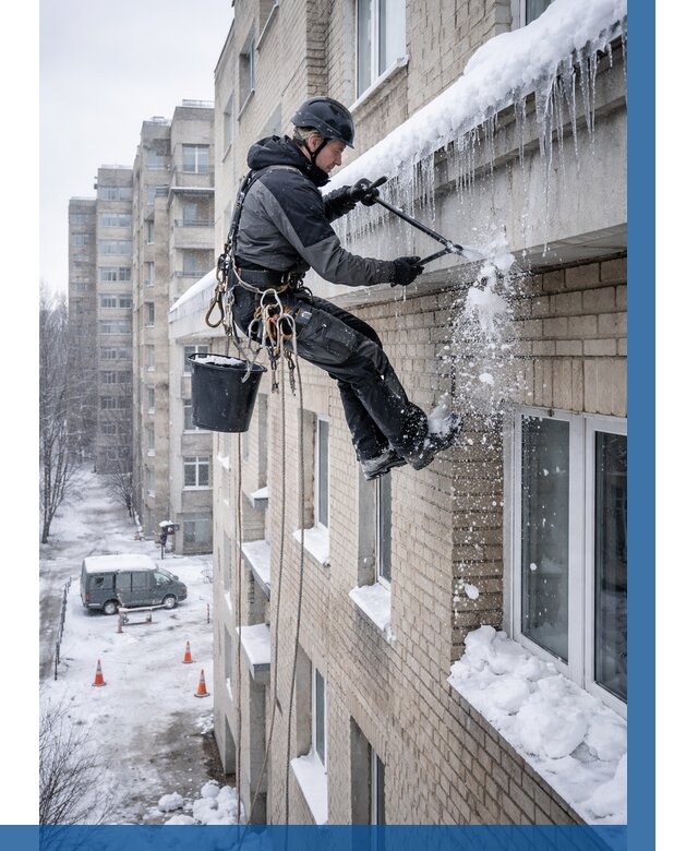 Удаление наледи с карнизов в Орехове-Зуеве от 365 р. | ВЫСОТНИК-Рхв