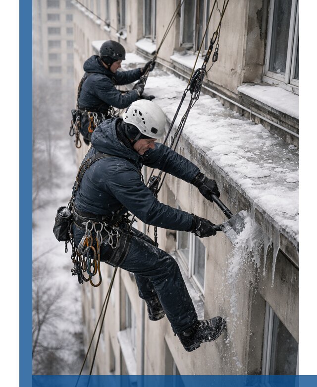 Удаление наледи и сосулек с карнизов в Орехове-Зуеве профессионально