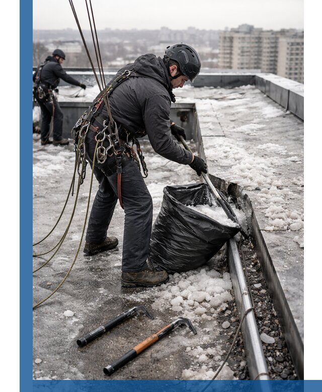 Аварийная очистка кровли в Орехове-Зуеве от промальпинистов