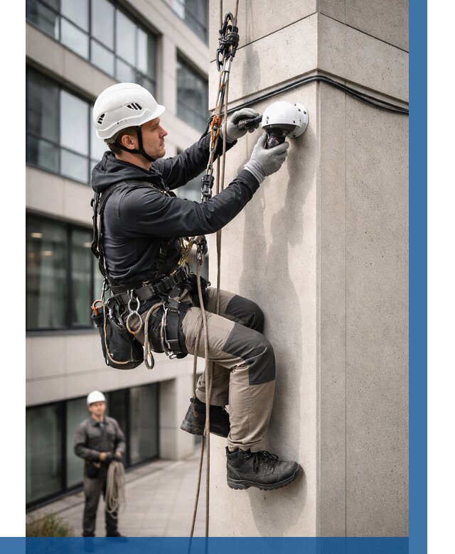 Монтаж камер видеонаблюдения на фасаде в Орехове-Зуеве от 8857 р.-ВЫСОТНИК-Рхв