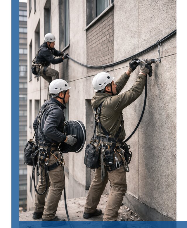 Прокладка кабеля по фасаду в Орехове-Зуеве, профессиональный монтаж