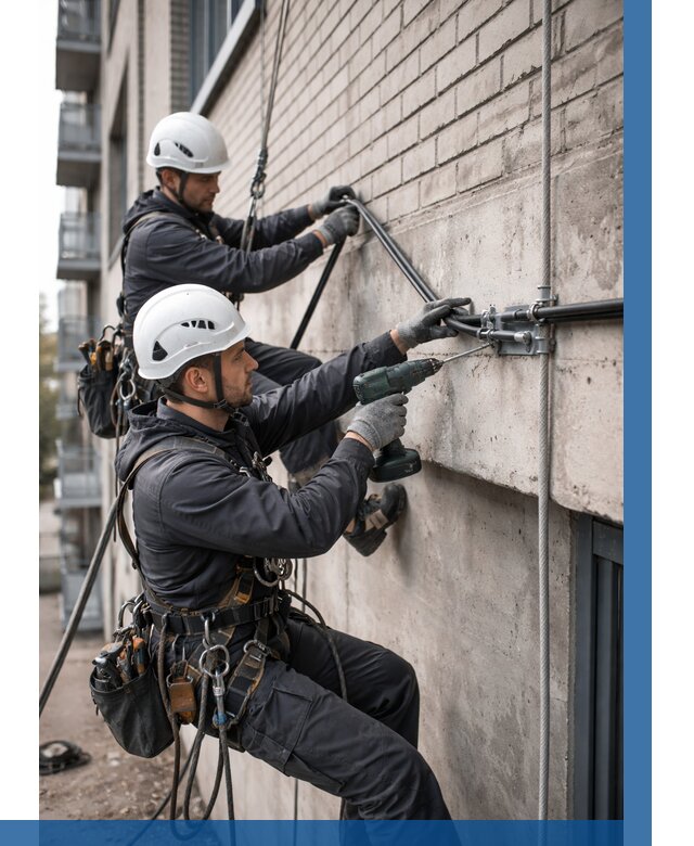 Крепление кабеля на фасаде в Орехове-Зуеве от 365 р. | ВЫСОТНИК-Рхв