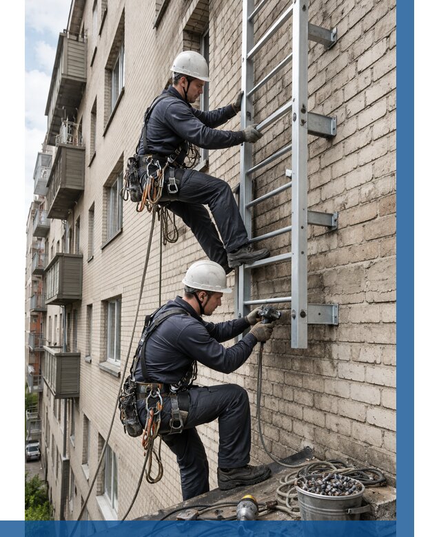 Монтаж пожарной лестницы в Орехове-Зуеве от 26050 р заказать у ВЫСОТНИК-Рхв