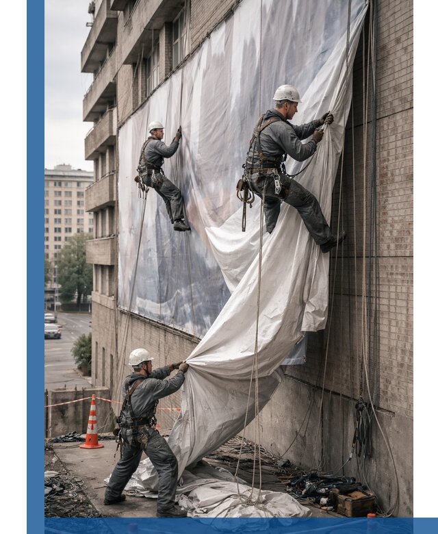 Демонтаж баннеров с фасада в Орехове-Зуеве оперативно и безопасно