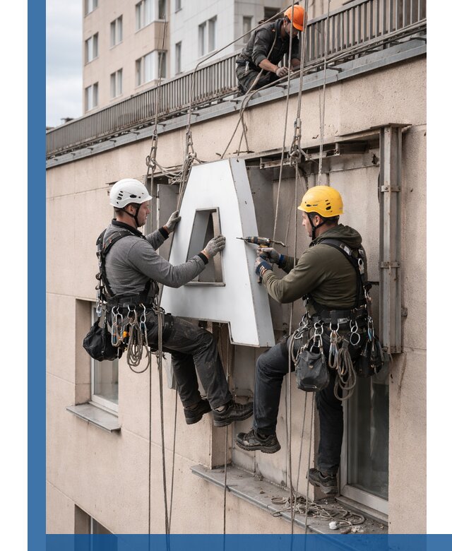 Ремонт и восстановление наружных вывесок на высоте в Орехове-Зуеве
