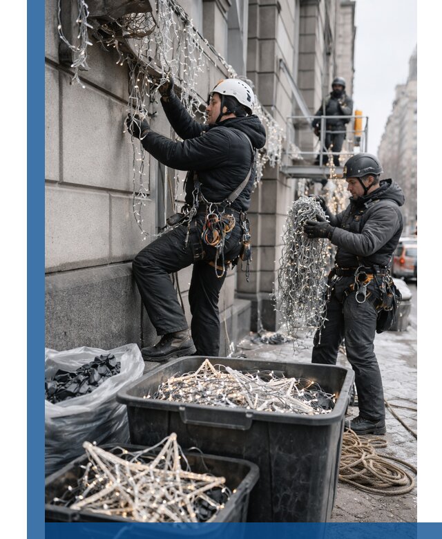 Демонтаж новогоднего оформления и гирлянд в Орехове-Зуеве