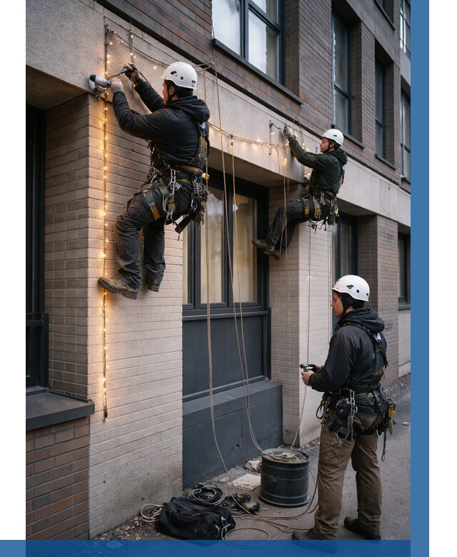 Монтаж гирлянд на фасаде в Орехове-Зуеве от 3647 р. | ВЫСОТНИК-Рхв