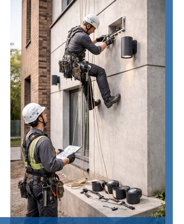 Монтаж фасадного освещения в Орехове-Зуеве от 2605 р. | ВЫСОТНИК-Рхв