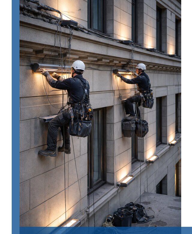 Монтаж архитектурной подсветки фасадов зданий в Орехове-Зуеве