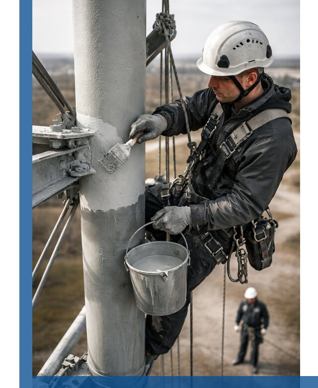 Покраска мачт связи в Орехове-Зуеве промышленными альпинистами